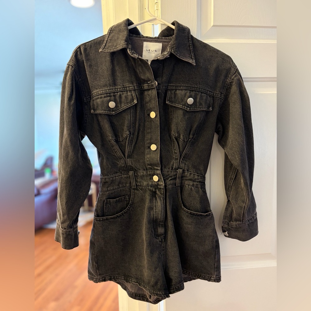 Le Lis Charcoal Denim Romper